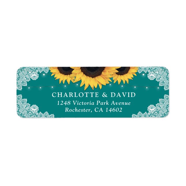 Chic Teal Lace Sunflower Return Address Labels (Front)
