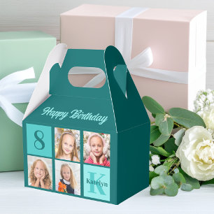 Chic Teal Photo Collage Custom Birthday Party Favour Box