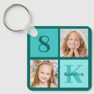 Chic Teal Photo Collage Personalized Key Ring