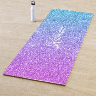 Chic Teal & Purple Glitter Custom Name Yoga Mat