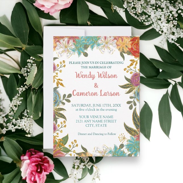 Chic Teal Rust Floral Bridal Shower Invitation (Creator Uploaded)