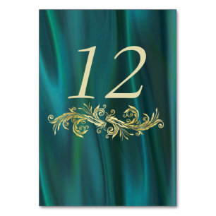 Chic Teal Satin Look Wedding Table Number Card
