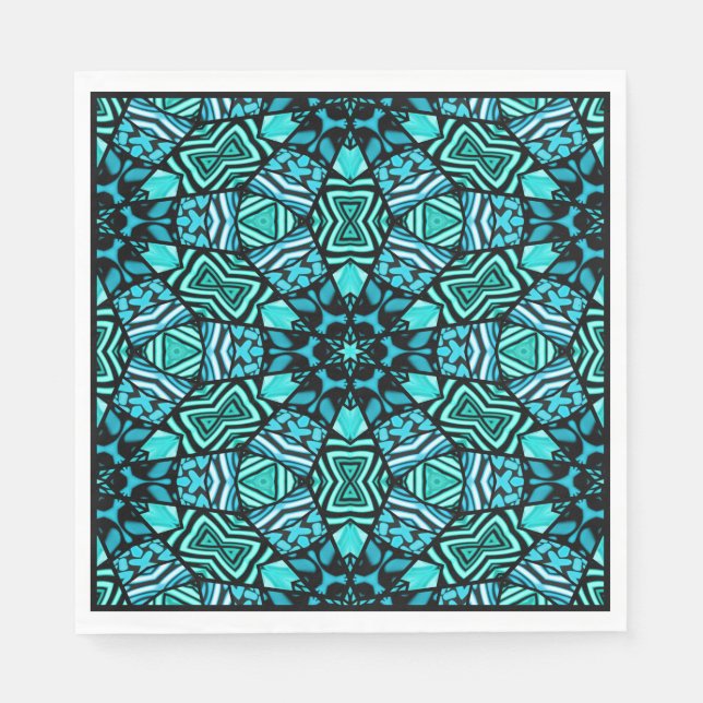 Chic Teal Turquoise Retro Oriental Mosaic Pattern Napkin (Front)