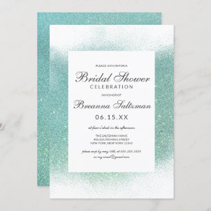 Chic Teal White Glitter Dust Border Bridal Shower Invitation