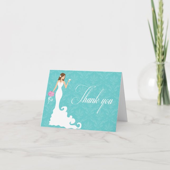Chic Teal Wine Modern Bride Thank You (Front)