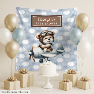 Chic Teddy Bear Pilot Blue Brown Celebration Tapestry