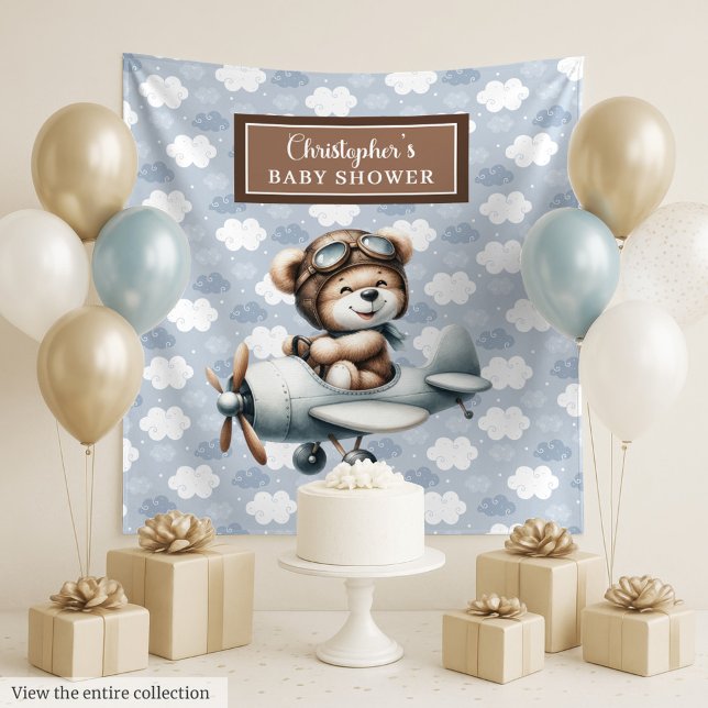Chic Teddy Bear Pilot Blue Brown Celebration Tapestry (Chic Teddy Bear Pilot Blue Brown Celebration Tapestry)