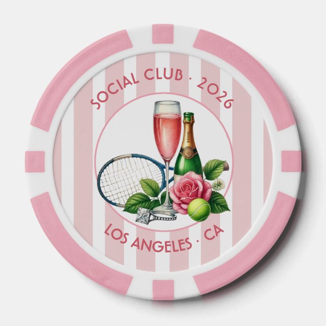 Chic Tennis Social Club Bridal Shower Photo Poker Chips (Front)