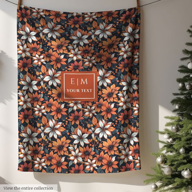 Chic terracotta blanket with autumn flowers (Chic terracotta blanket with autumn flowers)