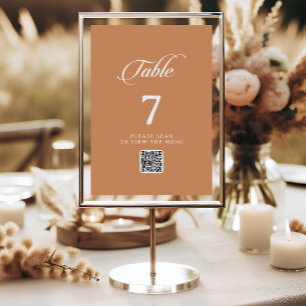Chic Terracotta Calligraphy QR Code Table Numbers