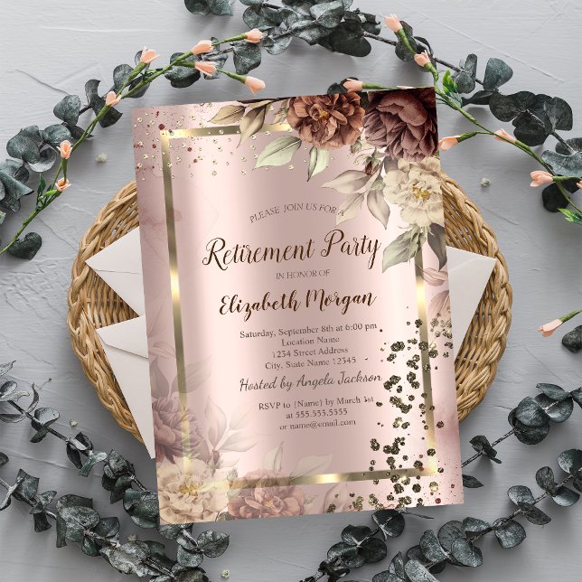Chic Terracotta Diamonds Confetti Retirement Invitation (Creator Uploaded)