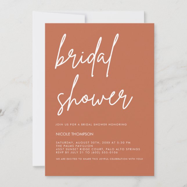 Chic Terracotta Modern Bridal Shower Invitation  (Front)