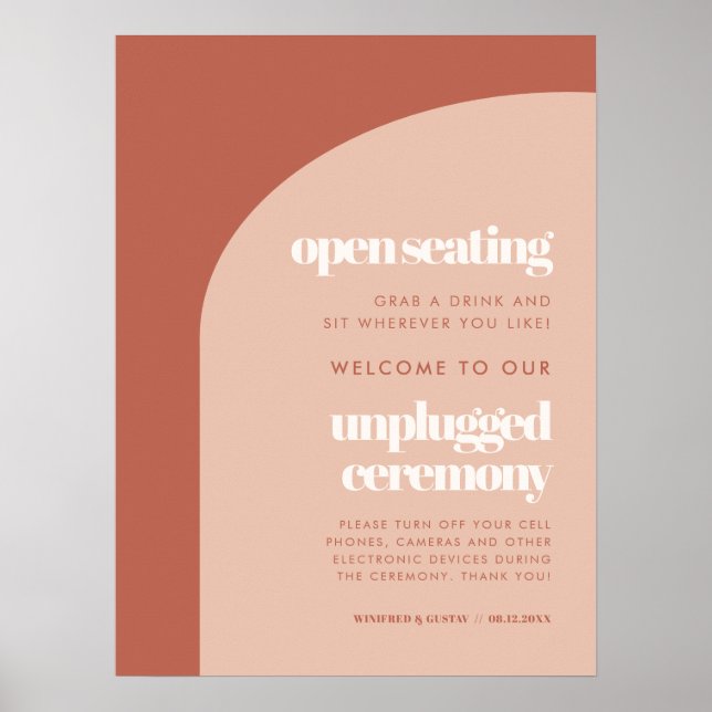 Chic terracotta Open seating Unplugged ceremony Poster (Front)