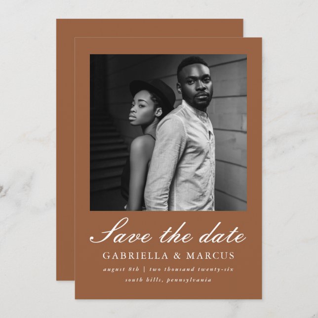 Chic Terracotta Photo Wedding Save The Date (Front/Back)