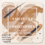 Chic Terracotta rose gold glitter brown hues Square Paper Coaster<br><div class="desc">A beautiful wedding is a celebration of love, and these chic terracotta rose gold glitter brown hues wedding coasters are the perfect way to add a touch of elegance to your special day. Made from durable terracotta, these coasters are sure to last for years to come. They feature a beautiful...</div>