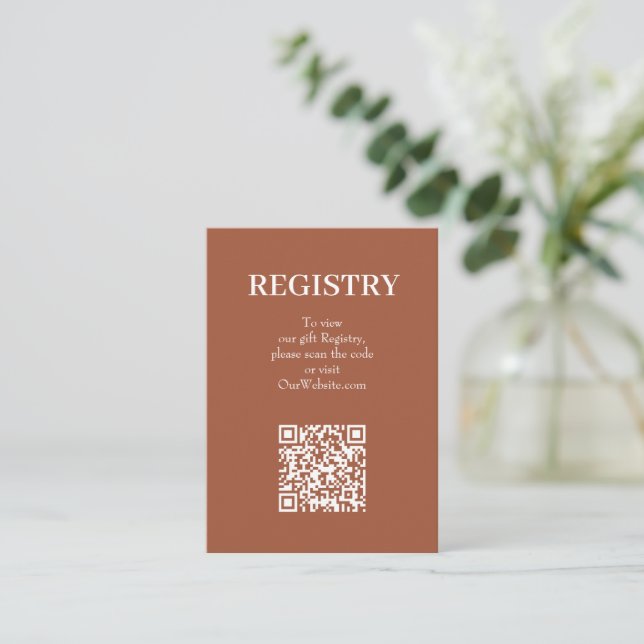 Chic Terracotta Wedding Registry QR Code Enclosure Card (Standing Front)