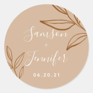 Chic Terracotta with leaves Wedding Sticker