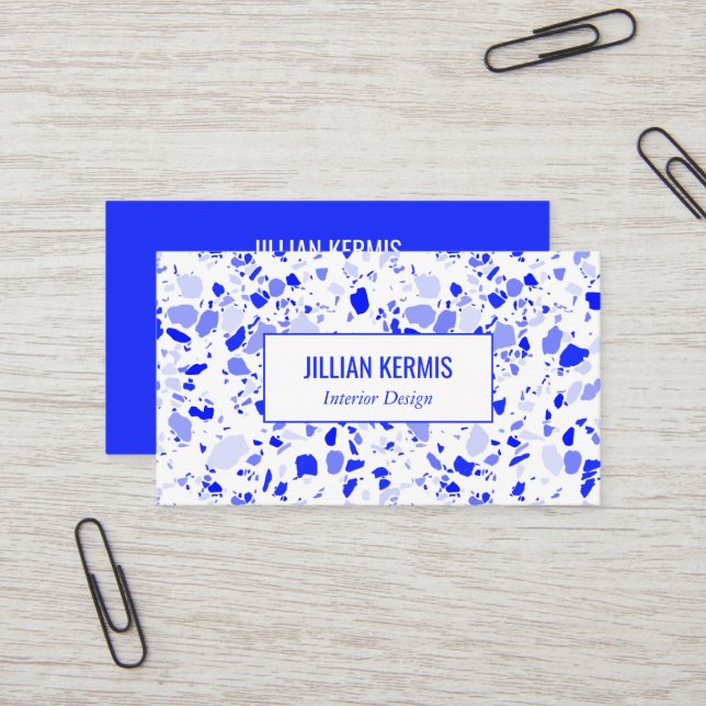 Chic terrazzo elegant Blue White Handmade CUSTOM Business Card (Front/Back In Situ)