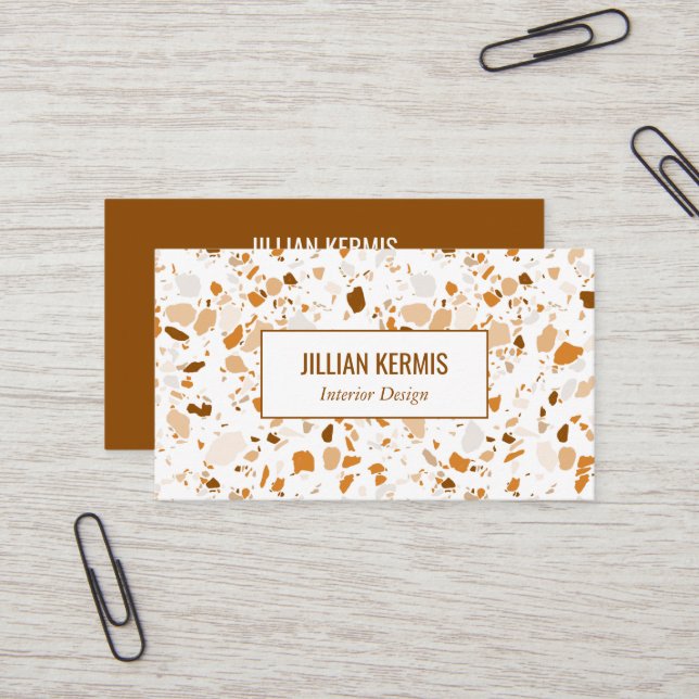 Chic terrazzo elegant Brown Terracotta CUSTOM Business Card (Front/Back In Situ)