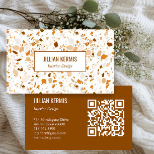 Chic terrazzo elegant Brown Terracotta CUSTOM QR  Business Card