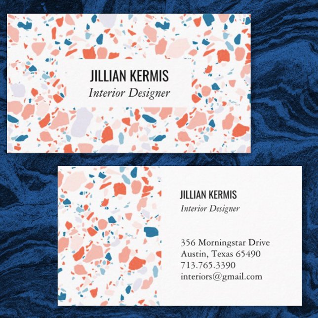 Chic terrazzo elegant business card blue pink (Creator Uploaded)