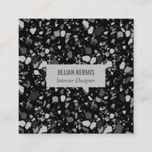 Chic terrazzo elegant greyscale black square business card