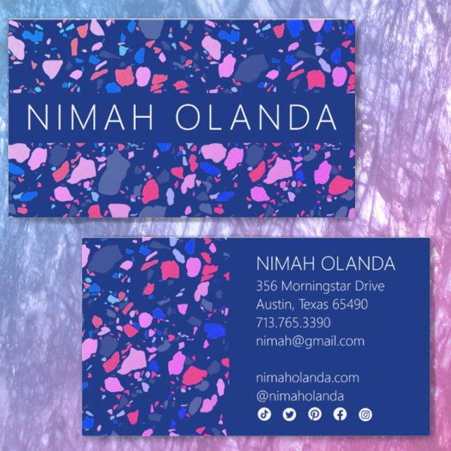 Chic Terrazzo Elegant Handmade Bold Social Icons Business Card (Creator Uploaded)