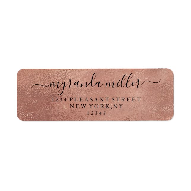 Chic Textured Rose Gold Return Address Label  (Front)