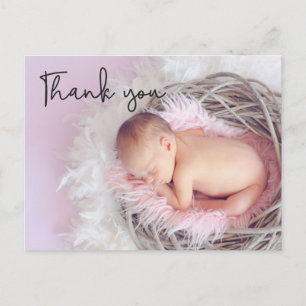 Chic Thank You Baby Girl Photo Birth Announcement Postcard