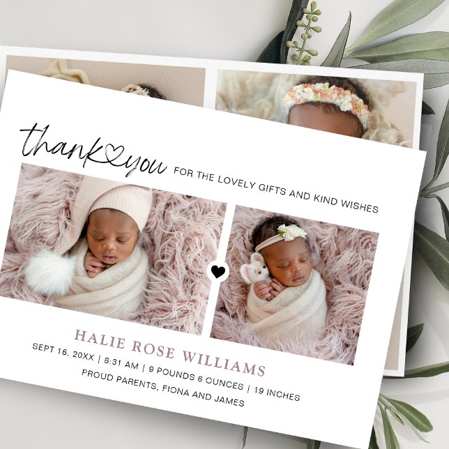 Chic Thank You Photo Collage Birth Announcement (Creator Uploaded)