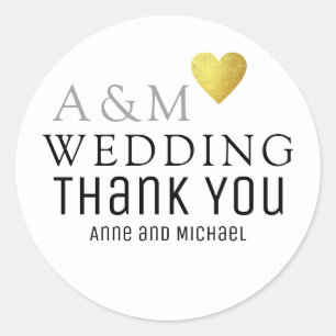 chic Thank-You wedding love heart on white Classic Round Sticker