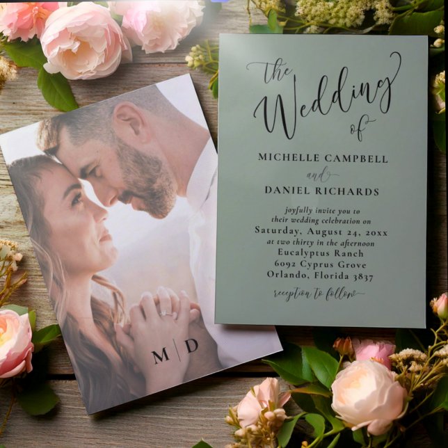 Chic The Wedding of Calligraphy Sage Green Wedding Invitation (Creator Uploaded)