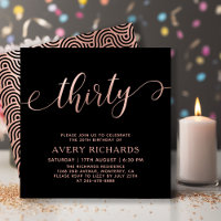 Chic Thirty Script Rose Gold Black 30th Birthday