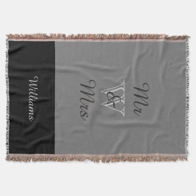 CHIC THROW_"MR & Mrs" ON INITIAL WITH NAME Throw Blanket (Front)