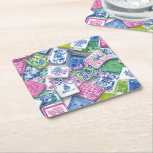 Chic Tiles Bams Cracks Snacks Custom Mahjong Square Paper Coaster