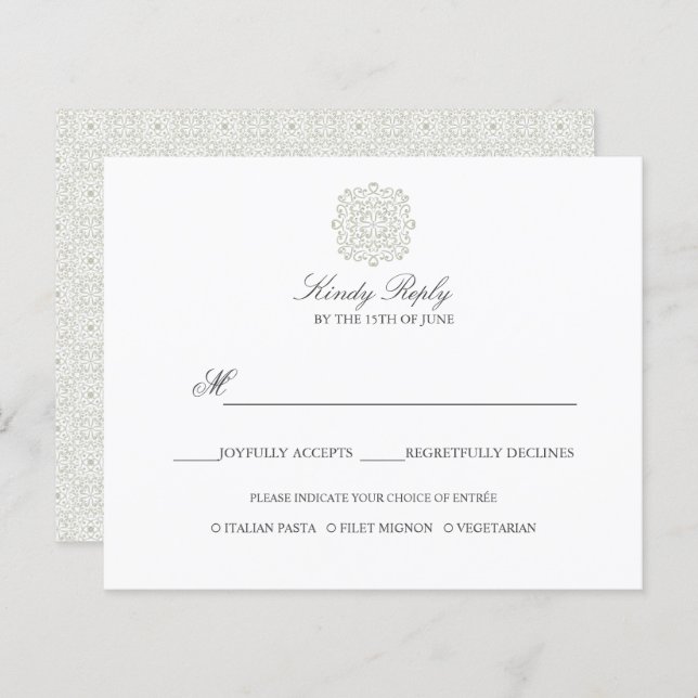 Chic Tiles  elegant WEDDING REPLY menu option (Front/Back)