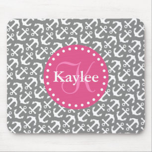 Chic Tilted Anchors Pattern Grey Pink Mouse Pad