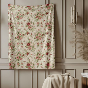 Chic Timeless Cottage Style Faded Floral Elegance Fleece Blanket
