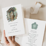 Chic Timeless Earthy, Green, Blush Wedding Program<br><div class="desc">Set the tone for your day with this enchanting wedding program, featuring a watercolor scene of an ornate Victorian door framed by a painted glass arch in soft, earthy, green, and blush hues. With its charming, magical feel, it’s perfect for a garden or vintage-inspired celebration. Inside, a delicate monogram in...</div>