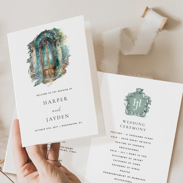 Chic Timeless Green, Blue, Teal Wedding Program (Creator Uploaded)