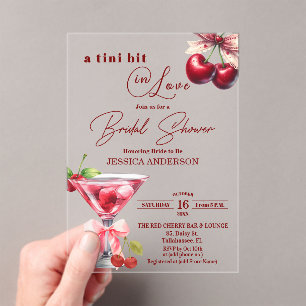 Chic Tini Bit in Love Cherry Martini Bridal Shower Acrylic Invitations