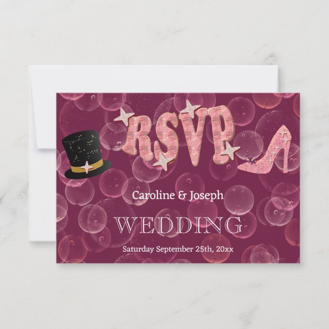 Chic Top Hat & Lady Shoe Bubbly RSVP Wedding (Front)