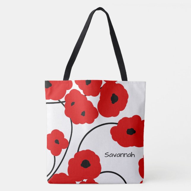 CHIC TOTE_MOD RED & BLACK POPPIES TOTE BAG (Front)