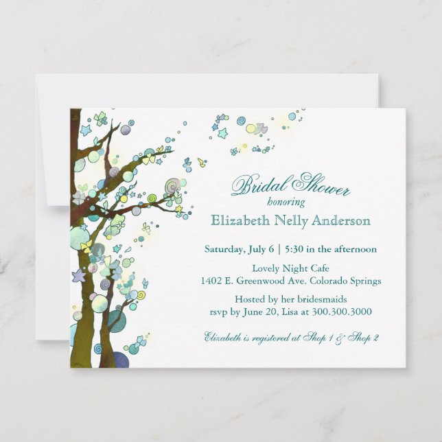 Chic Tree Theme White Bridal Shower Invitation (Front)
