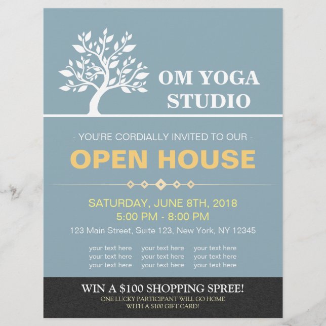Chic Tree Yoga Instructor Therapy Salon Open House Flyer (Front)