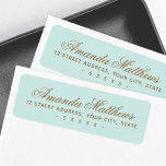 Chic trendy aqua blue calligraphy script address<br><div class="desc">Elegant aqua blue return address labels with your name in an elegant calligraphy script font and the address below</div>