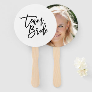 Chic Trendy Black Brush Script Team Bride Hand Fan