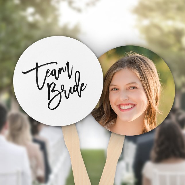 Chic Trendy Black Brush Script Team Bride Hand Fan (Creator Uploaded)