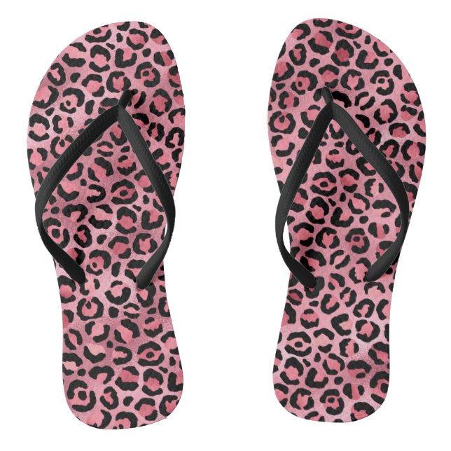 Chic Trendy Black Pink Leopard Print Jandals (Footbed)