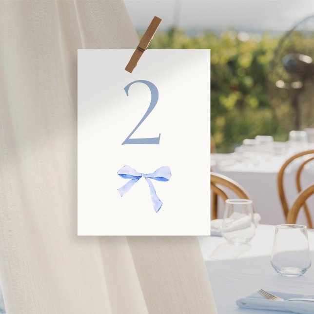 Chic & Trendy Blue Ribbon Wedding Table Number (Creator Uploaded)